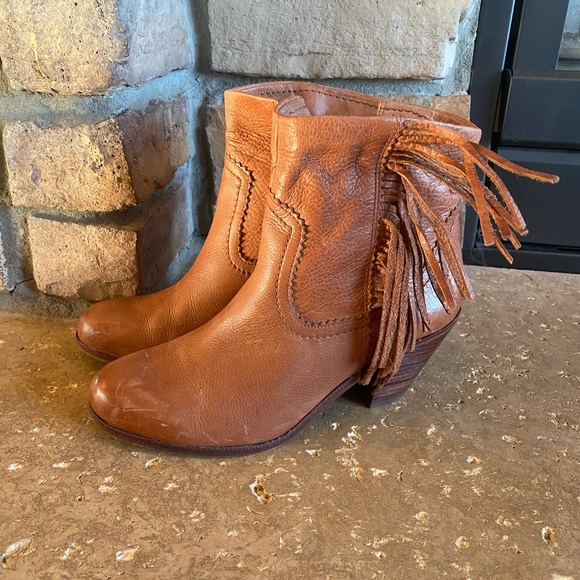 Sam Edelman Tan Heeled Boots with Fringe - Picture 6 of 8